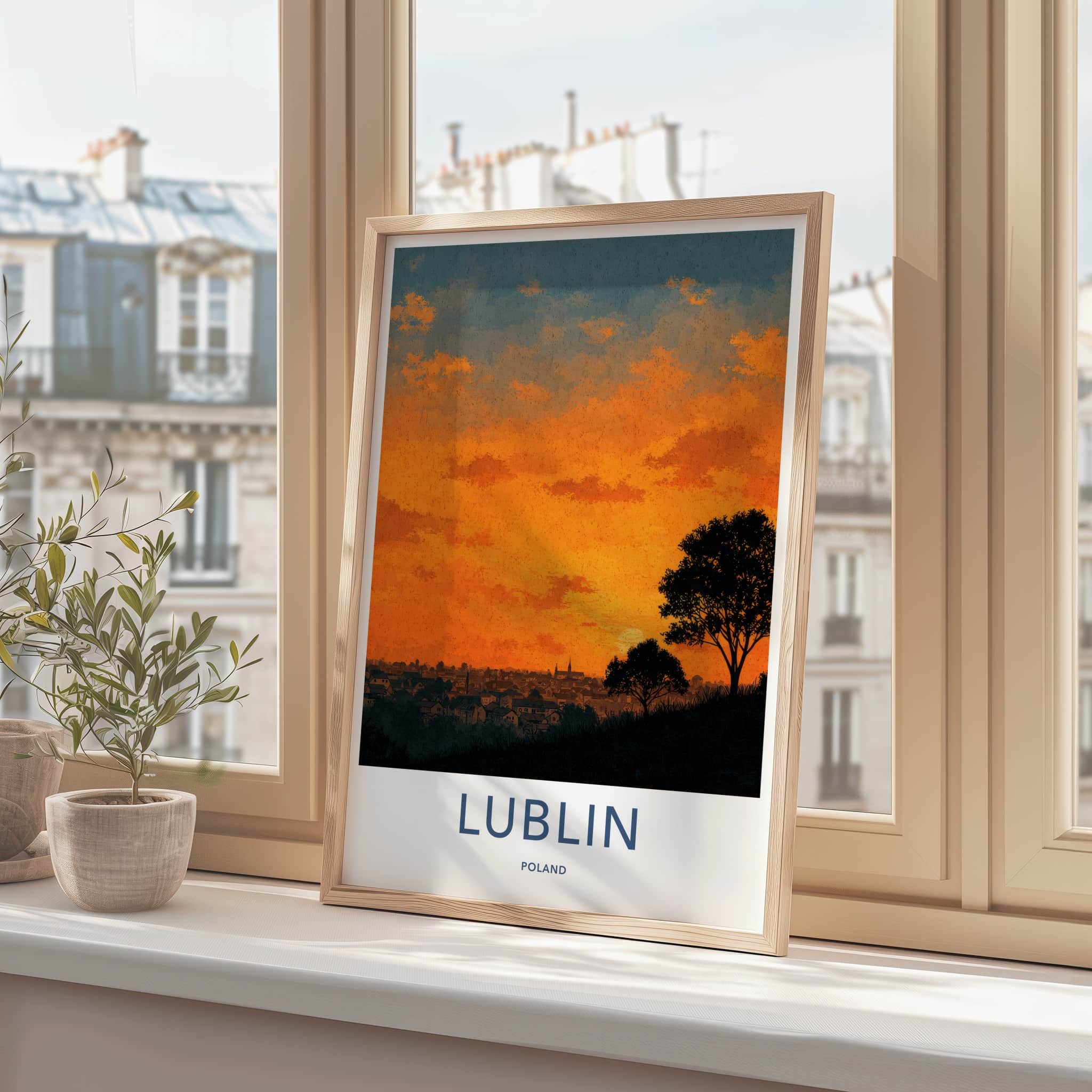 Lublin Poster - Poland Framed Print - Vibrant Sunset Skyline Lounge Decor