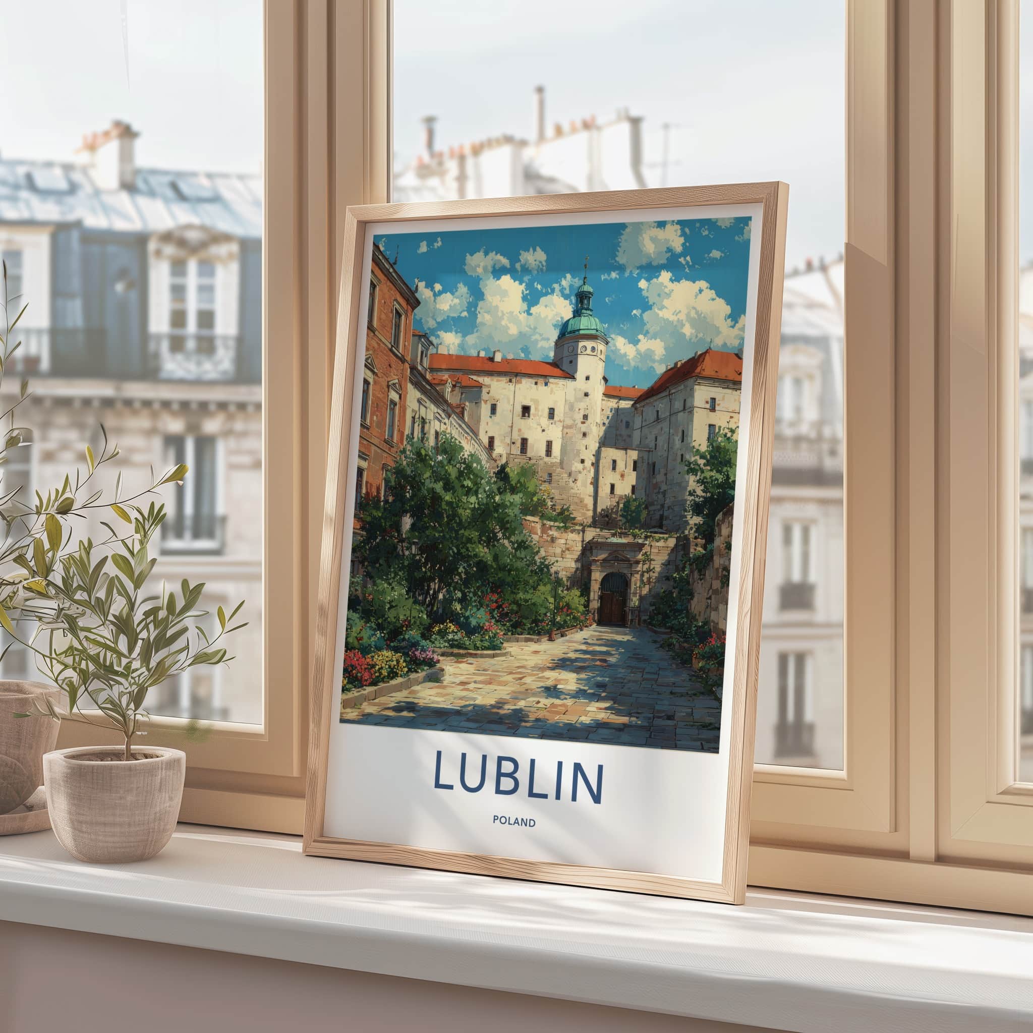 Lublin Poster - Poland Travel Art - Castle Tower Greens Framed Decor