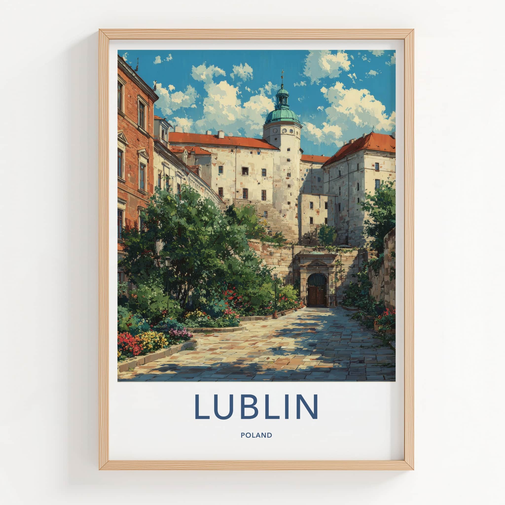 Lublin Poster - Poland Travel Art - Castle Tower Greens Framed Decor