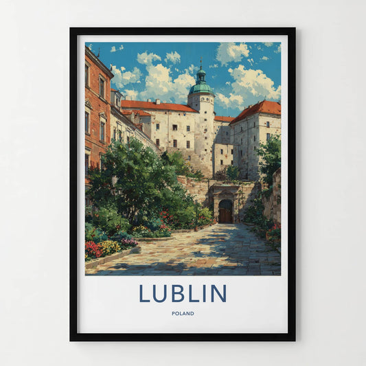Lublin Poster - Poland Travel Art - Castle Tower Greens Framed Decor