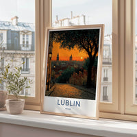 Lublin Poster - Poland Travel Art - Cobblestone Street Sunset Home Decor