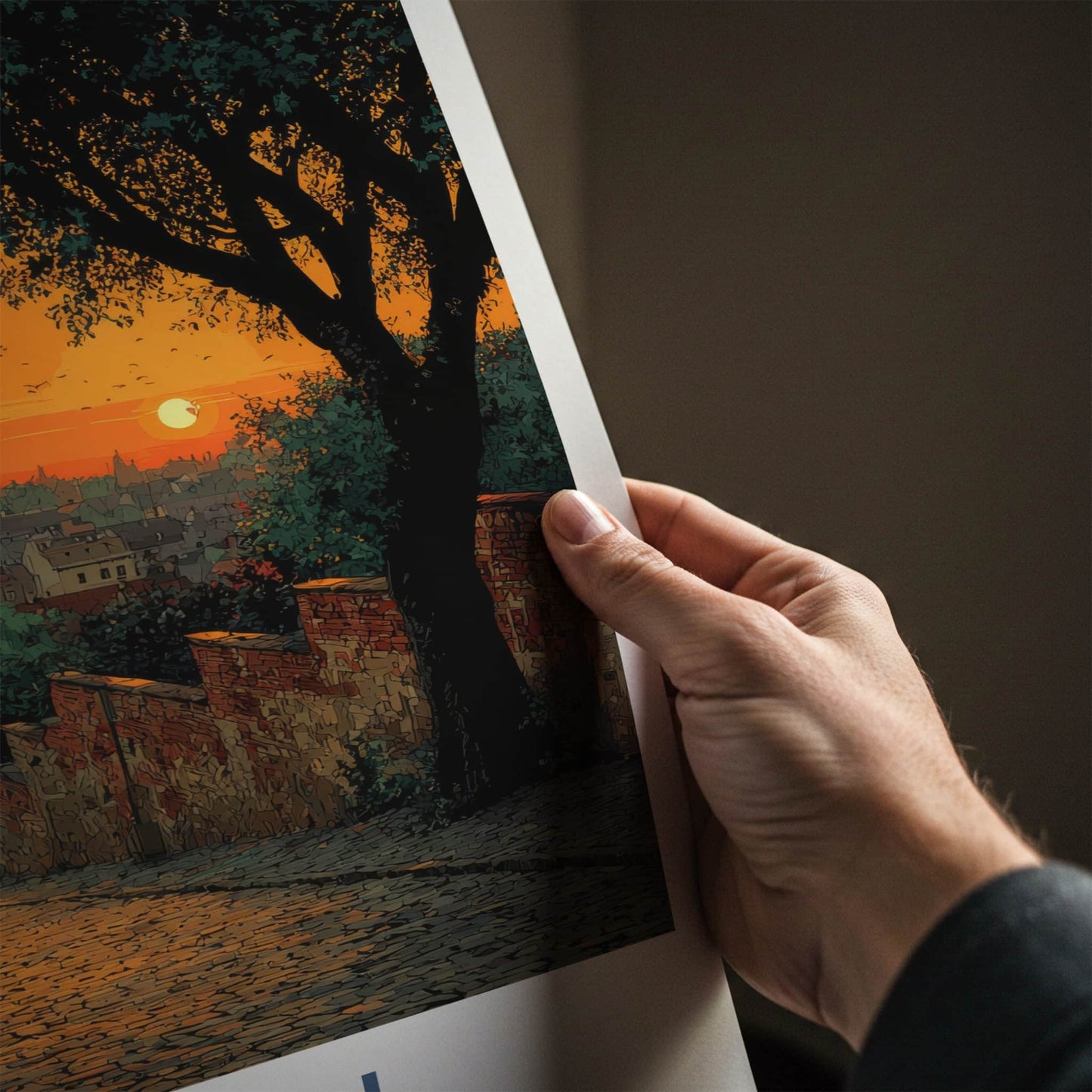Lublin Poster - Poland Travel Art - Cobblestone Street Sunset Home Decor