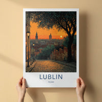 Lublin Poster - Poland Travel Art - Cobblestone Street Sunset Home Decor