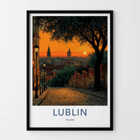 Lublin Poster - Poland Travel Art - Cobblestone Street Sunset Home Decor
