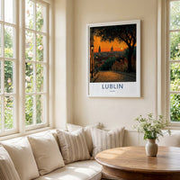 Lublin Poster - Poland Travel Art - Cobblestone Street Sunset Home Decor