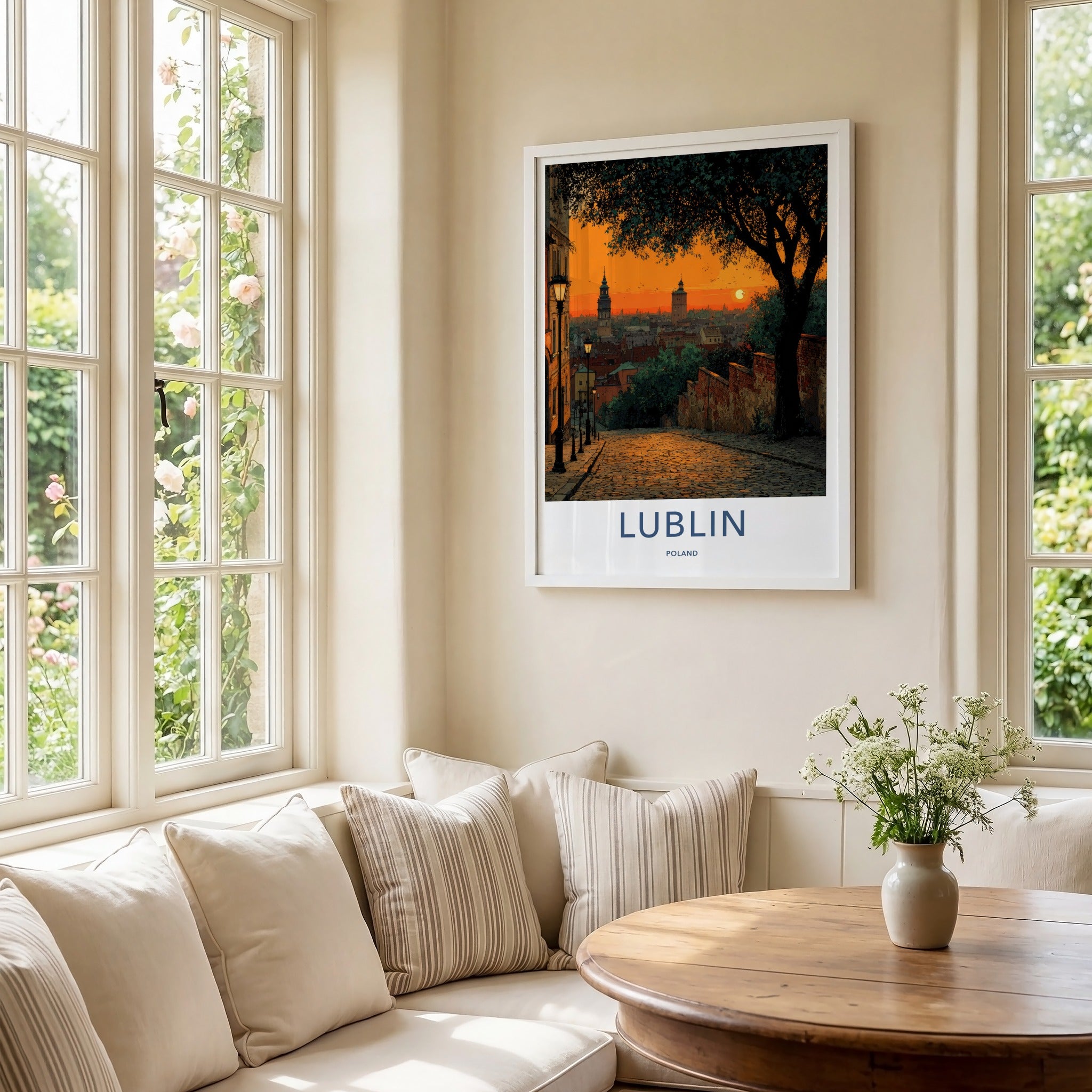 Lublin Poster - Poland Travel Art - Cobblestone Street Sunset Home Decor