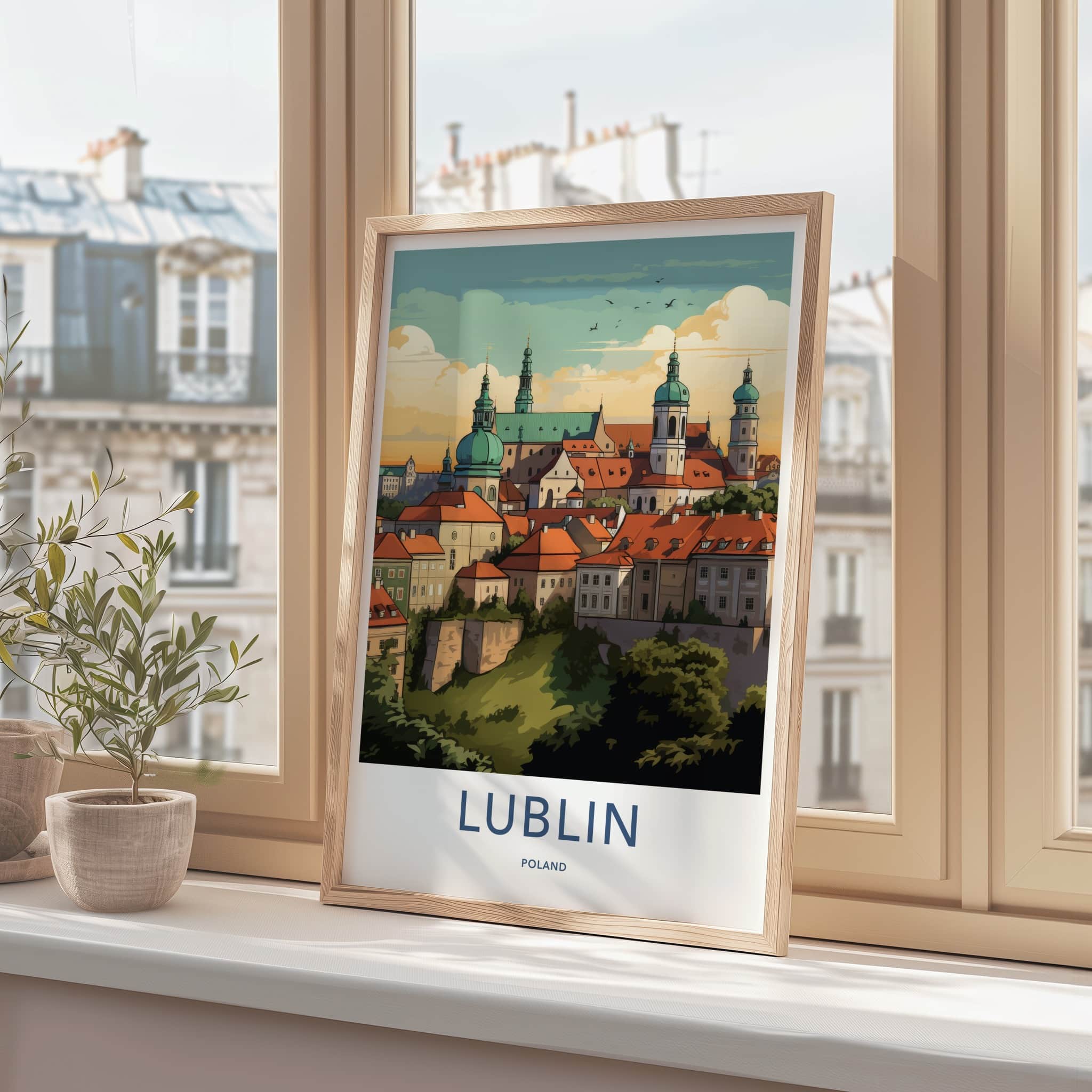 Lublin Poster - Poland Travel Art - Historic Cityscape Green Home Decor