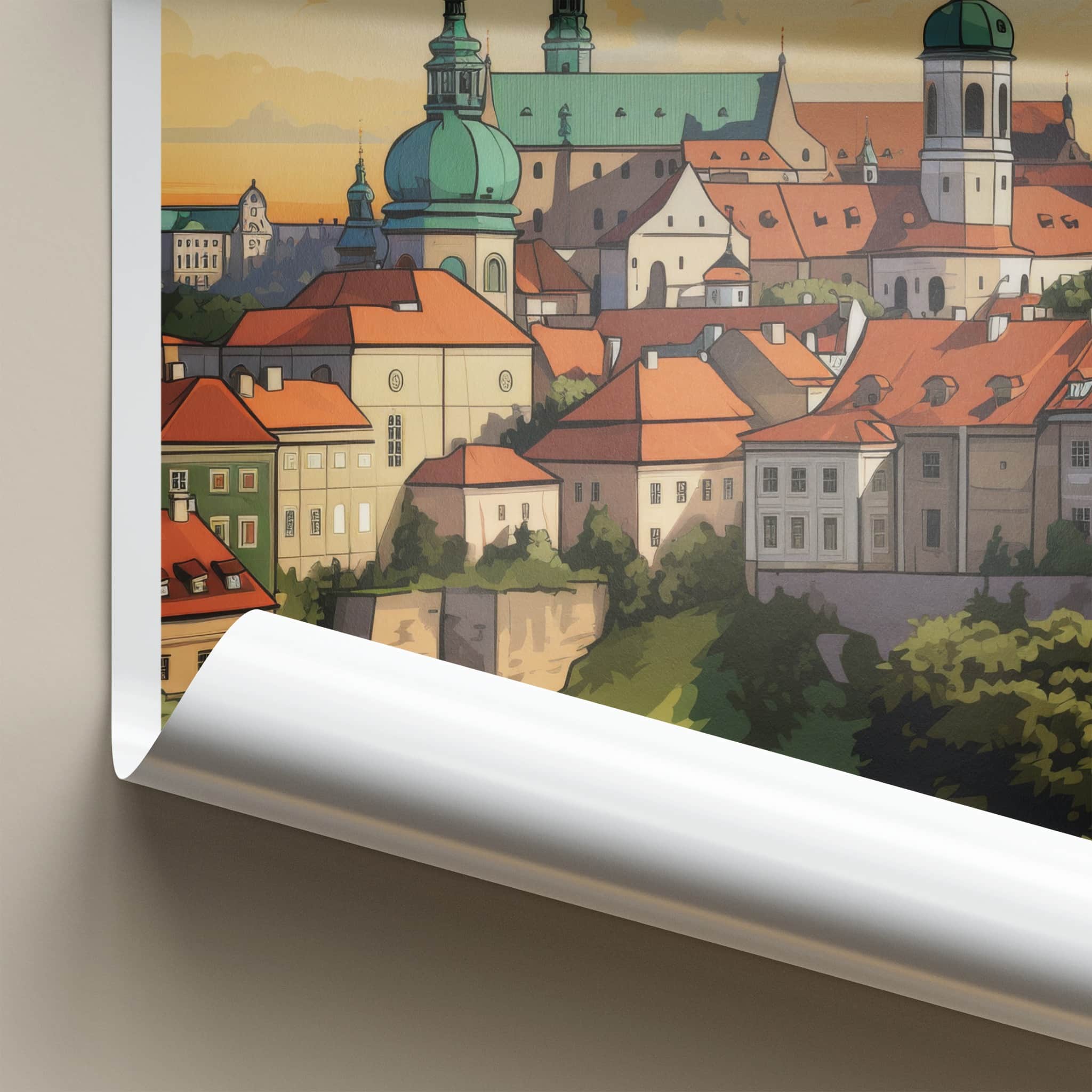 Lublin Poster - Poland Travel Art - Historic Cityscape Green Home Decor
