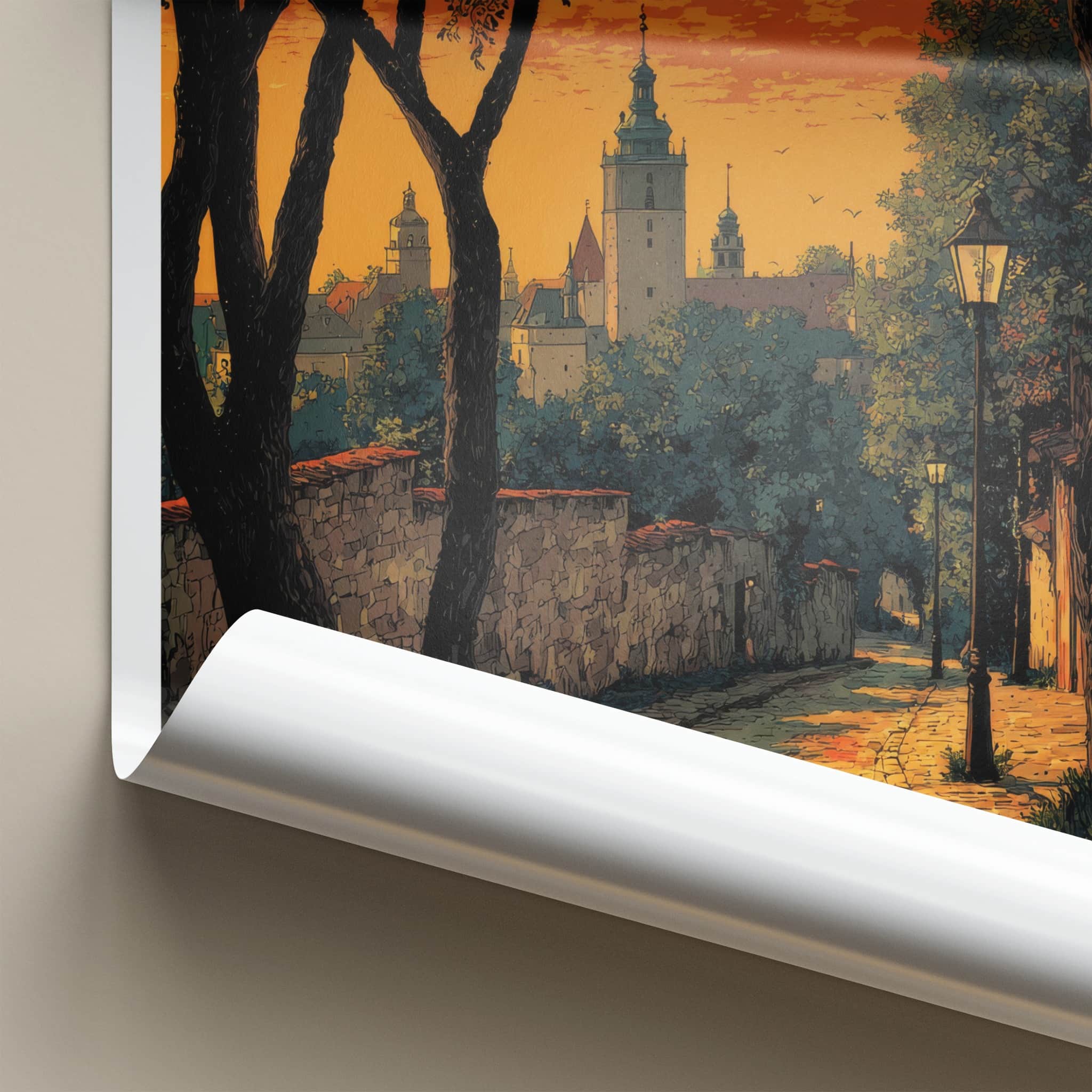 Lublin Poster - Poland Travel Art - Historic Street Lights Home Decor