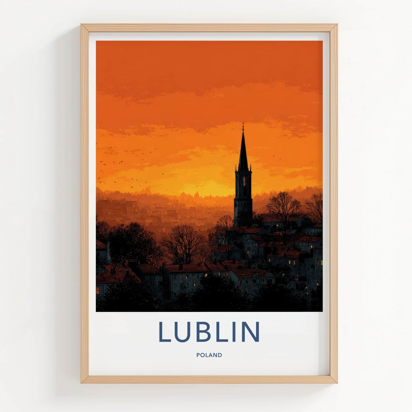 Lublin Poster - Poland Travel Art - Orange Sunset Spire Home Decor
