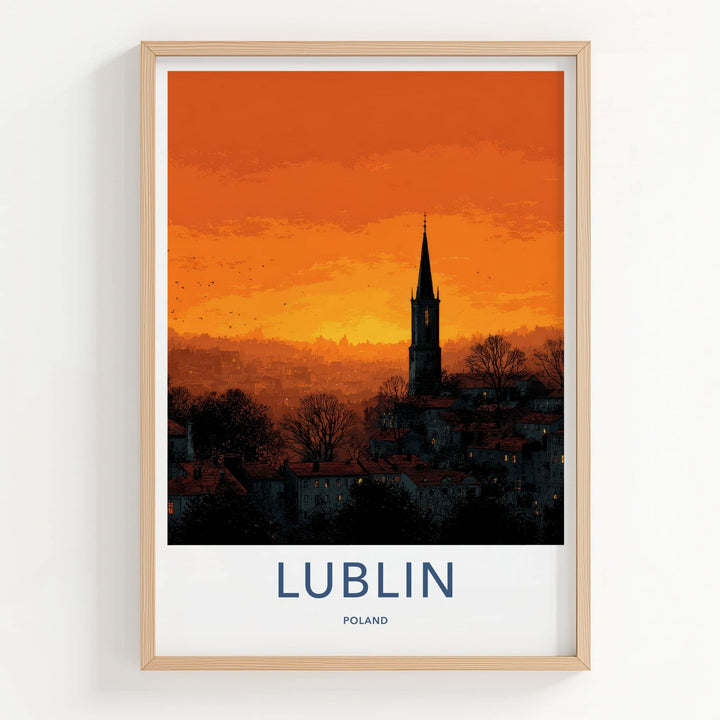 Lublin Poster - Poland Travel Art - Orange Sunset Spire Home Decor