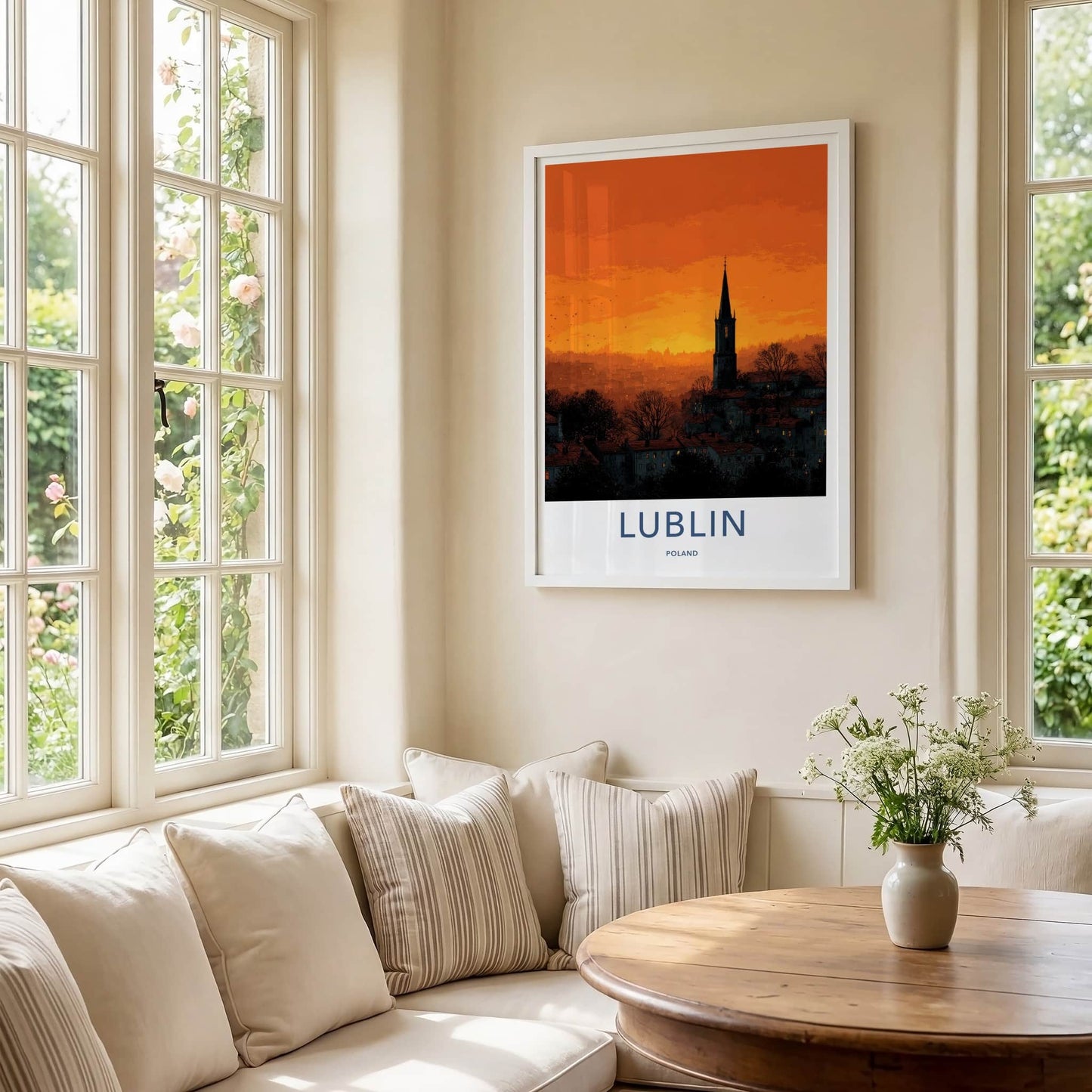Lublin Poster - Poland Travel Art - Orange Sunset Spire Home Decor
