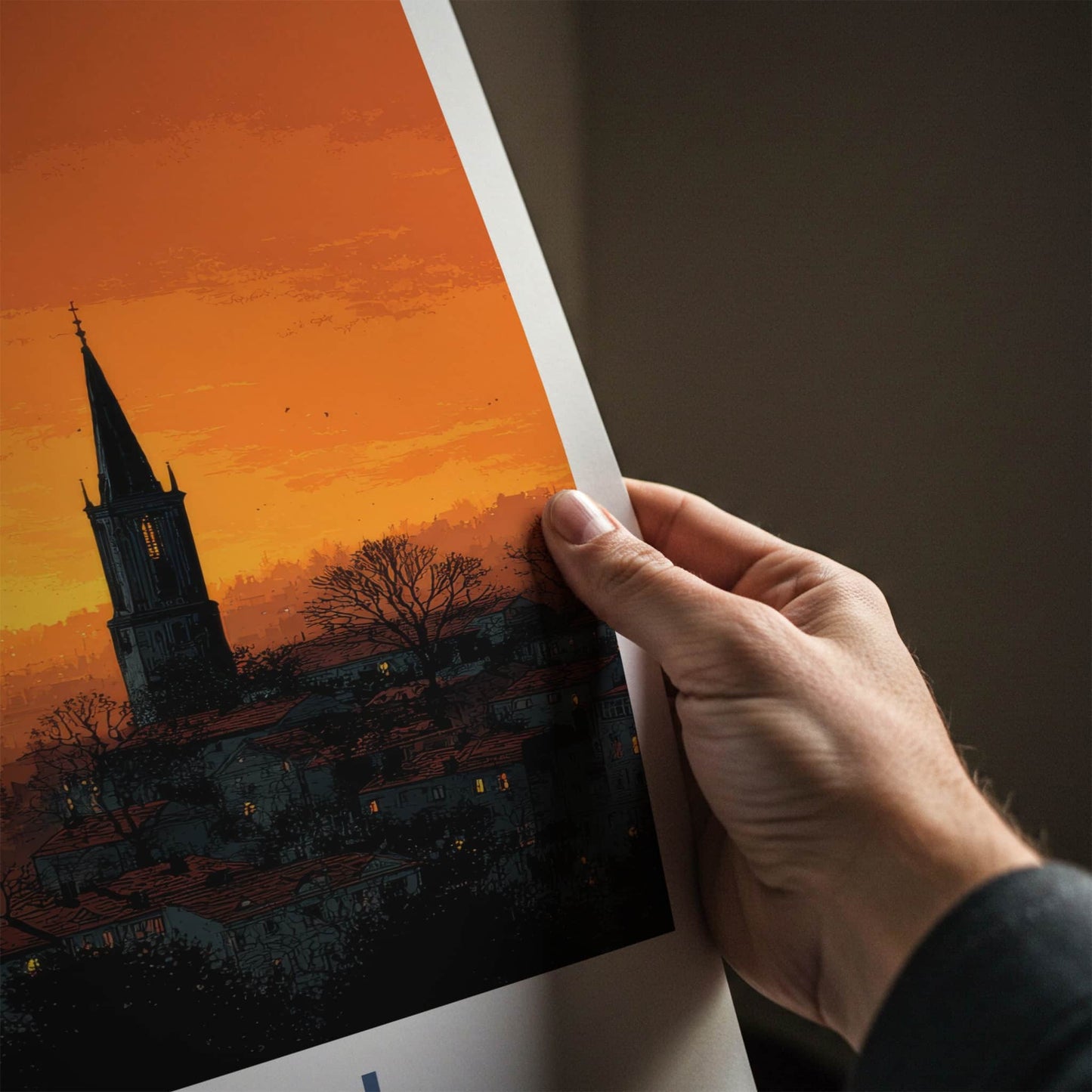 Lublin Poster - Poland Travel Art - Orange Sunset Spire Home Decor
