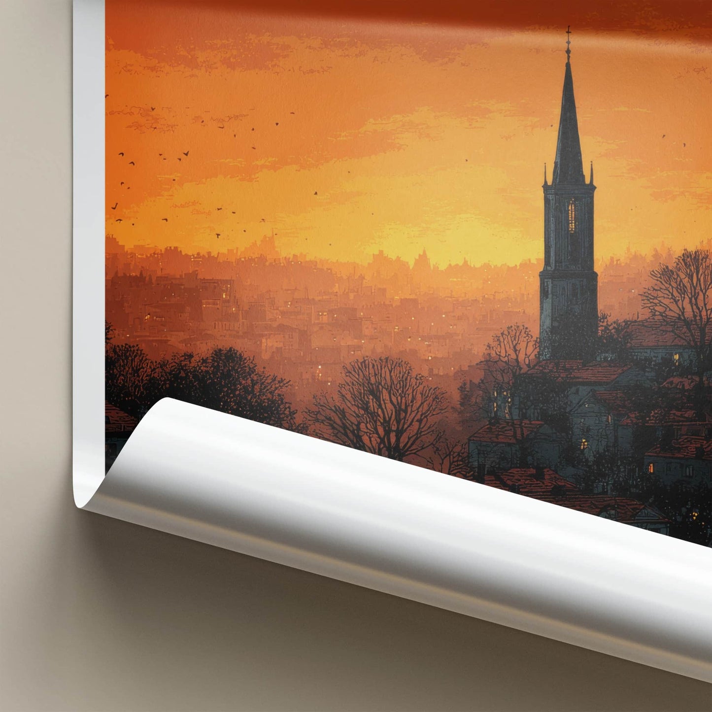 Lublin Poster - Poland Travel Art - Orange Sunset Spire Home Decor