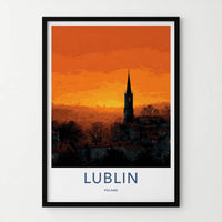 Lublin Poster - Poland Travel Art - Orange Sunset Spire Home Decor