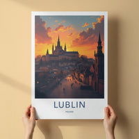 Lublin Poster - Poland Travel Art - Sunset Castle Street Home Decor