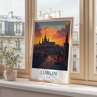 Lublin Poster - Poland Travel Art - Sunset Castle Street Home Decor