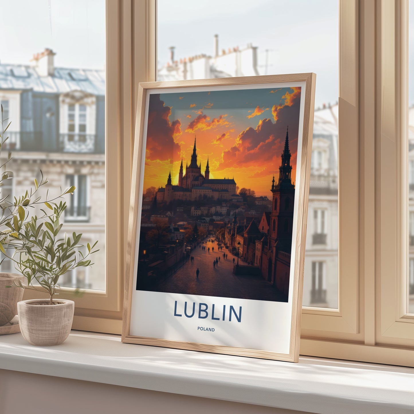 Lublin Poster - Poland Travel Art - Sunset Castle Street Home Decor