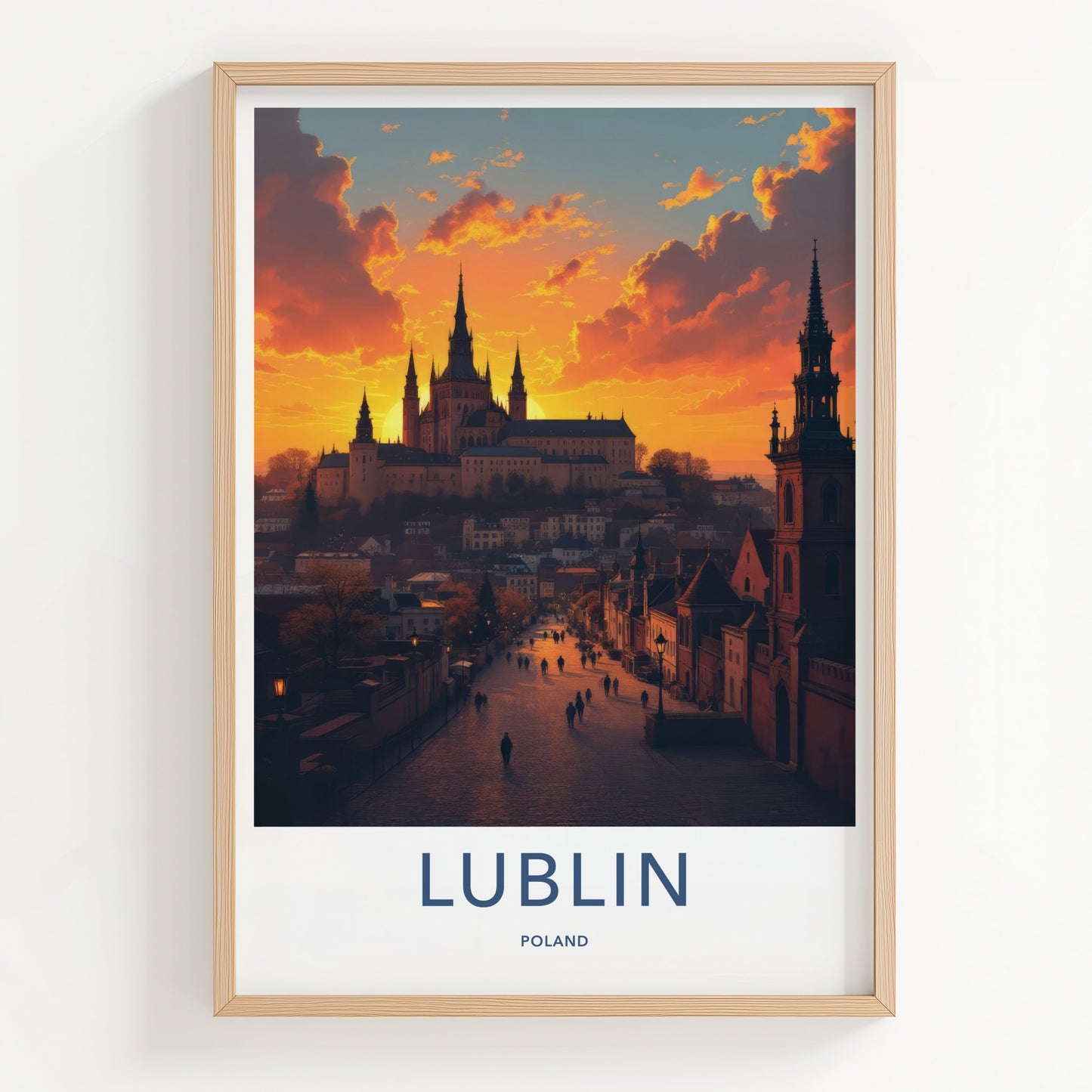 Lublin Poster - Poland Travel Art - Sunset Castle Street Home Decor