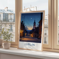 Lublin Poster - Poland Travel Print - Starry Street Evening Home Decor