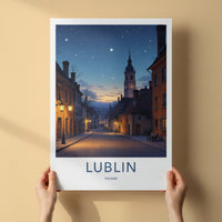 Lublin Poster - Poland Travel Print - Starry Street Evening Home Decor