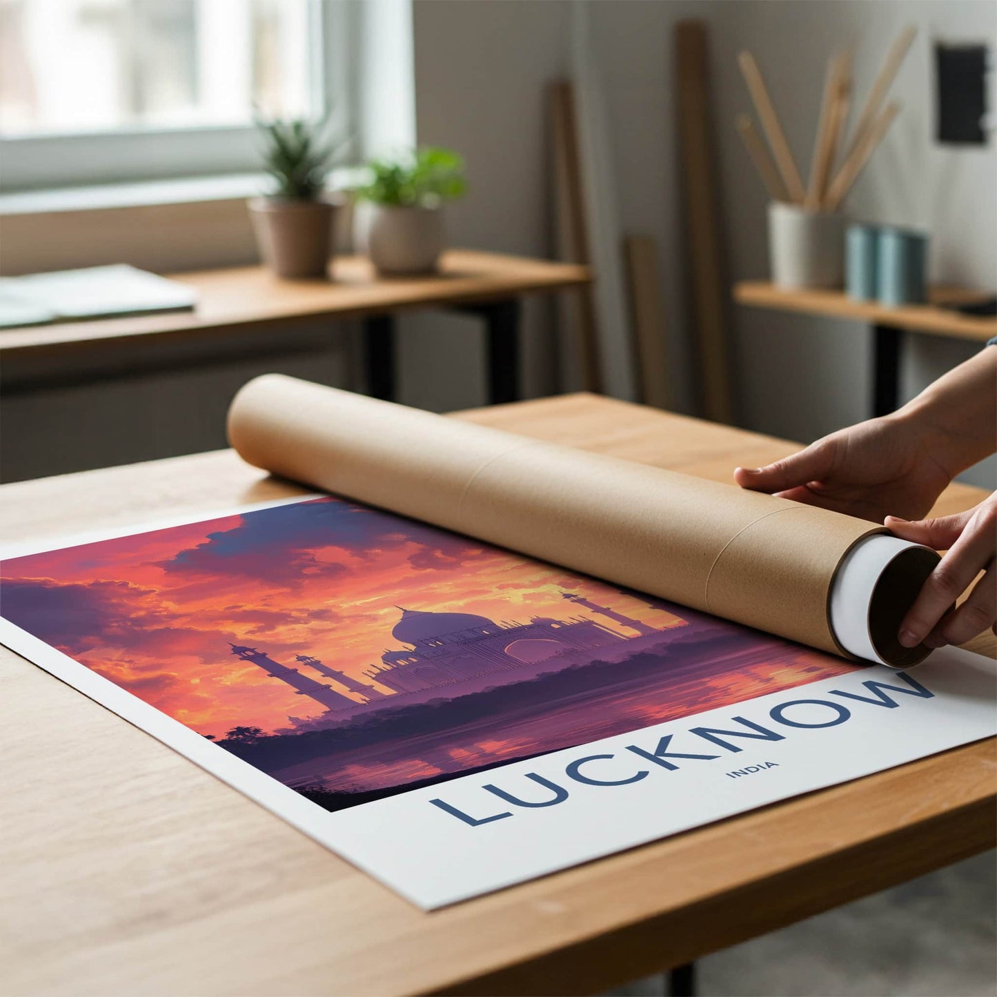 Lucknow Poster - India Travel Art - Uttar Pradesh Vibrant Sunset Reflections Home Decor