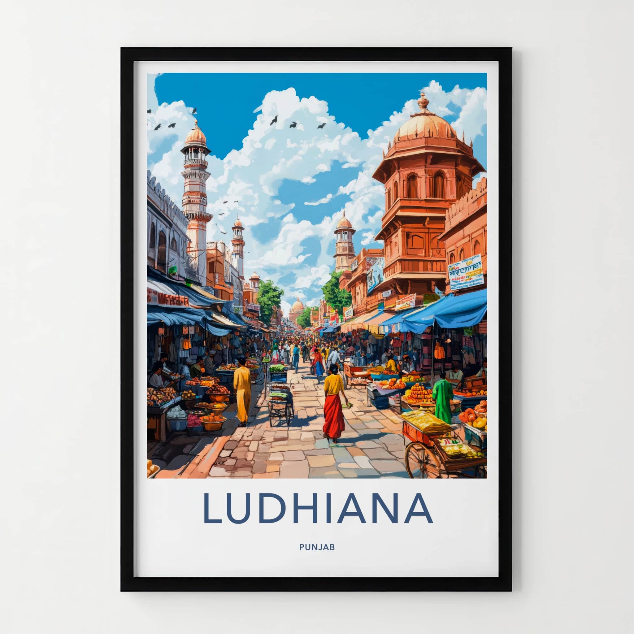 Ludhiana Poster - India Travel Art - Punjab Busy Market Street Home Decor