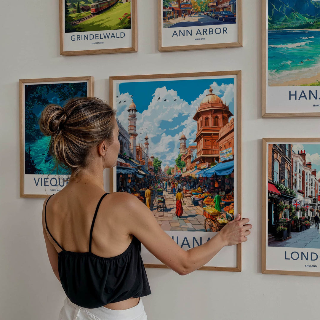 Ludhiana Poster - India Travel Art - Punjab Busy Market Street Home Decor