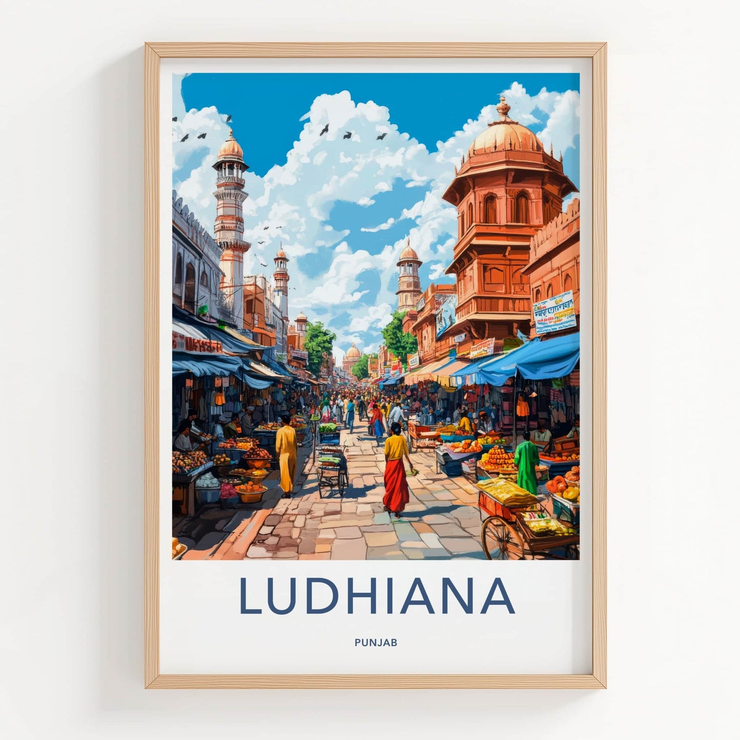 Ludhiana Poster - India Travel Art - Punjab Busy Market Street Home Decor