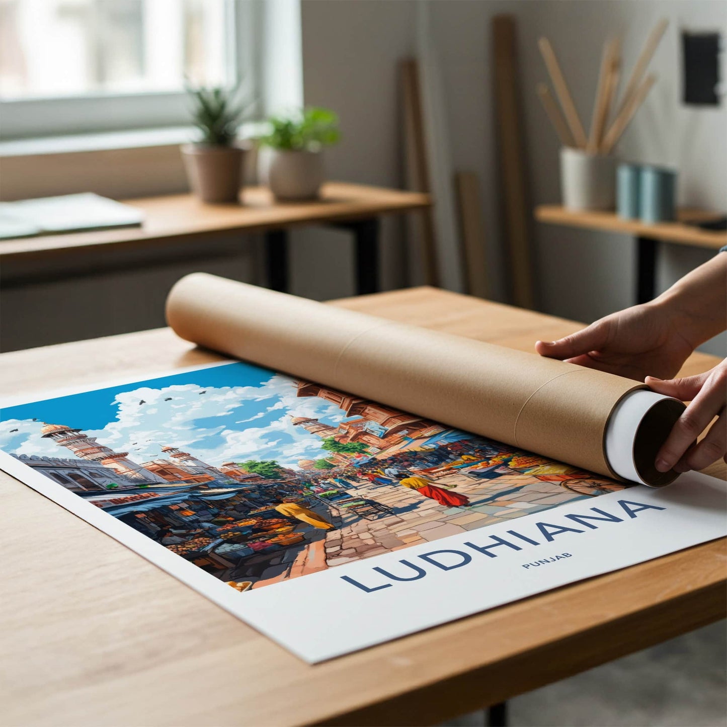 Ludhiana Poster - India Travel Art - Punjab Busy Market Street Home Decor