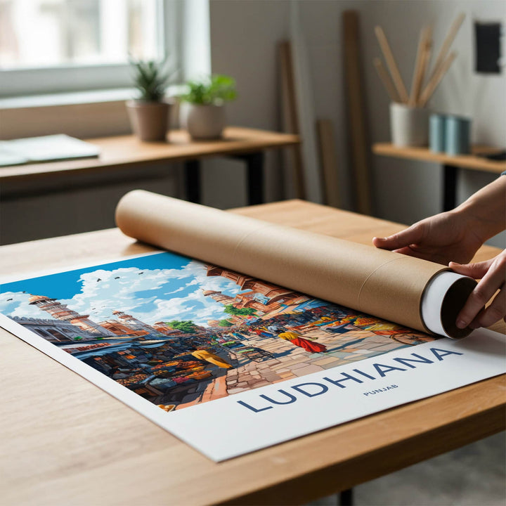 Ludhiana Poster - India Travel Art - Punjab Busy Market Street Home Decor