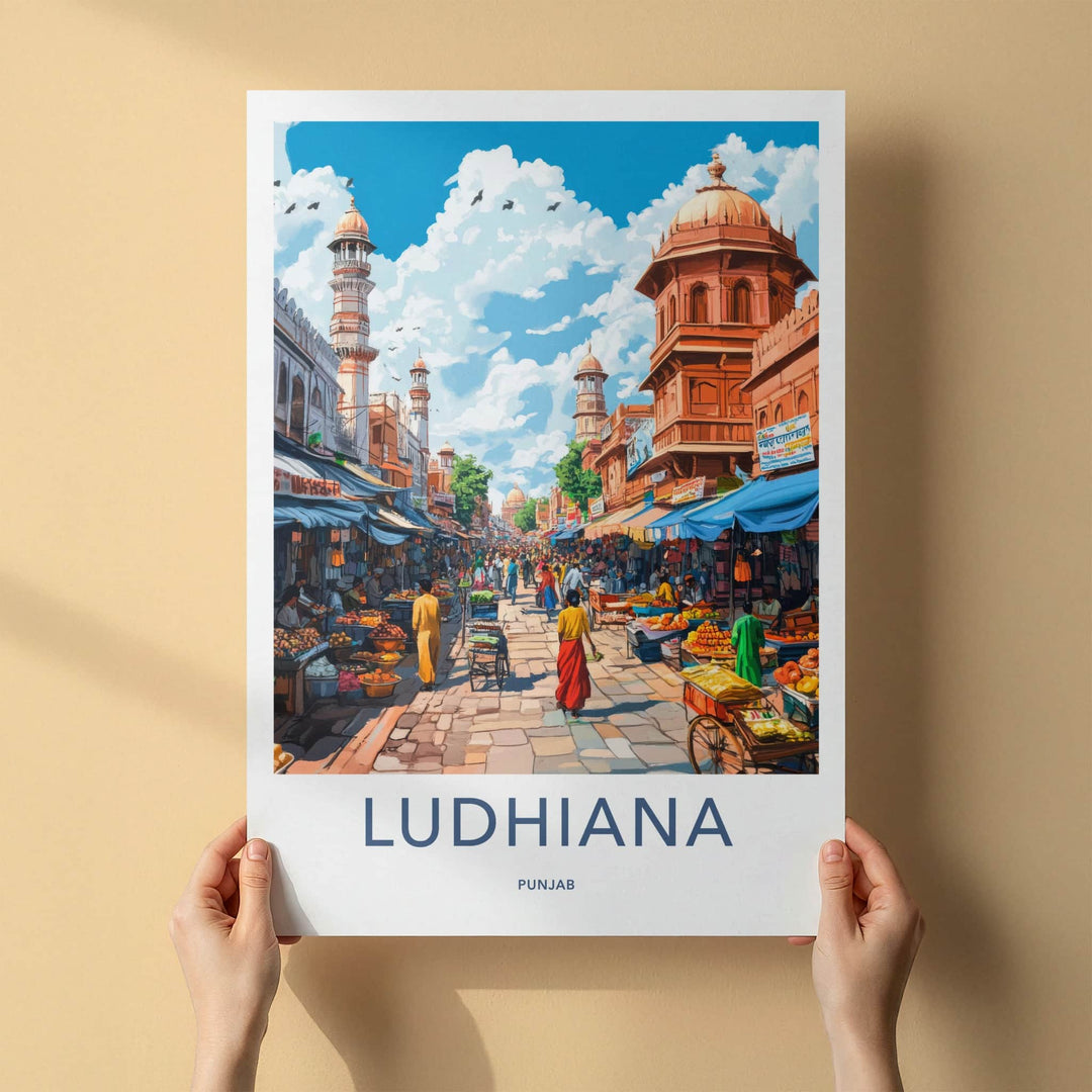 Ludhiana Poster - India Travel Art - Punjab Busy Market Street Home Decor