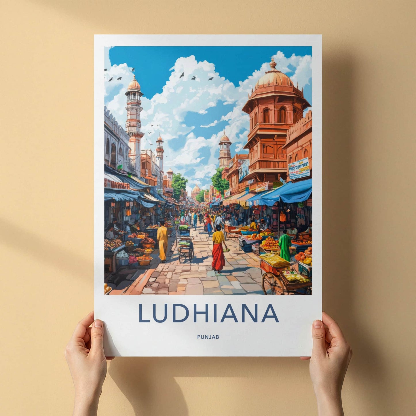 Ludhiana Poster - India Travel Art - Punjab Busy Market Street Home Decor