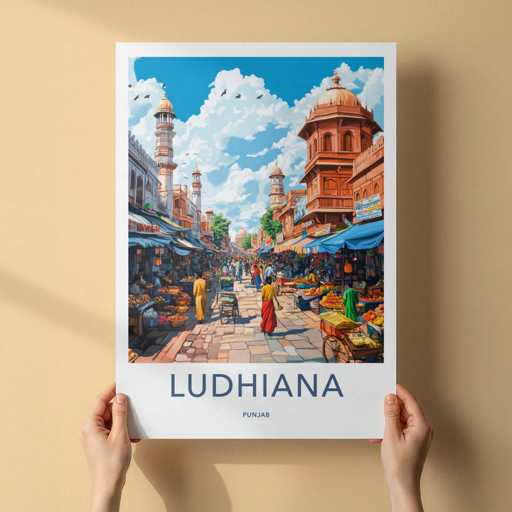 Ludhiana Poster - India Travel Art - Punjab Busy Market Street Home Decor