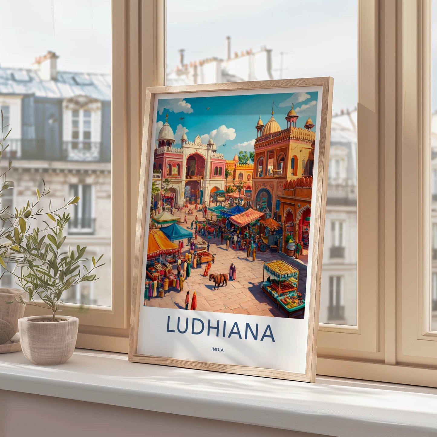 Ludhiana Poster - India Travel Art - Punjab Market Scene Home Decor