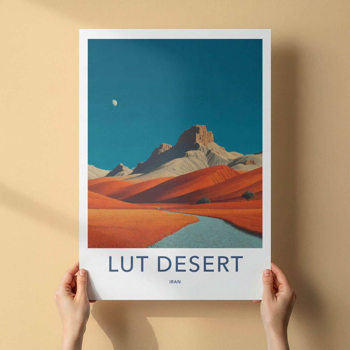 Lut Desert Poster - Iran Travel Art - Orange Dunes Moon Home Decor