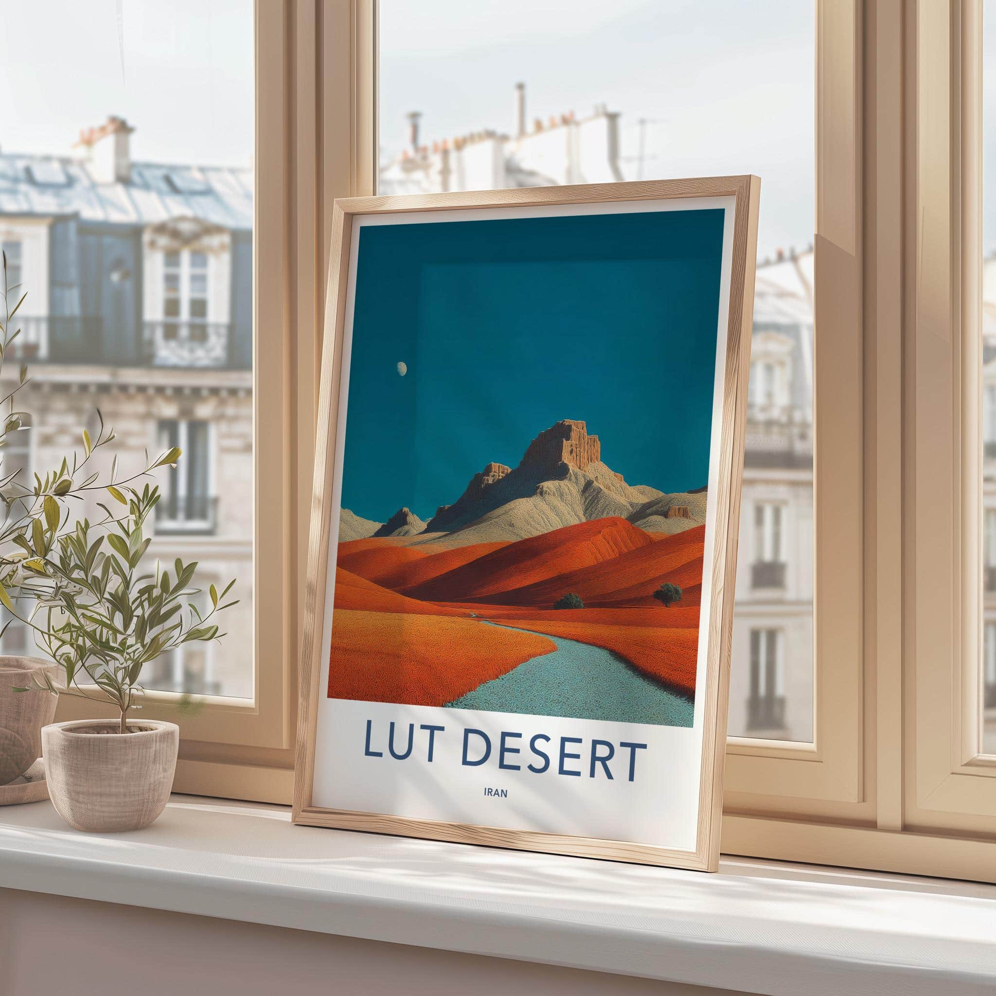 Lut Desert Poster - Iran Travel Art - Orange Dunes Moon Home Decor