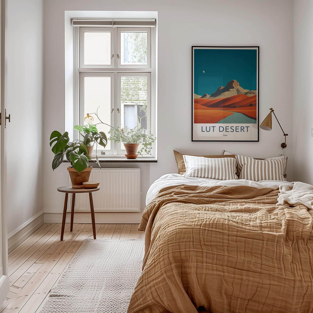 Lut Desert Poster - Iran Travel Art - Orange Dunes Moon Home Decor
