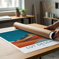 Lut Desert Poster - Iran Travel Art - Orange Dunes Moon Home Decor