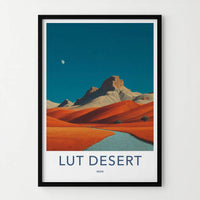 Lut Desert Poster - Iran Travel Art - Orange Dunes Moon Home Decor