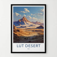Lut Desert Poster - Iran Travel Print - Arid Mountain Peaks Framed Decor