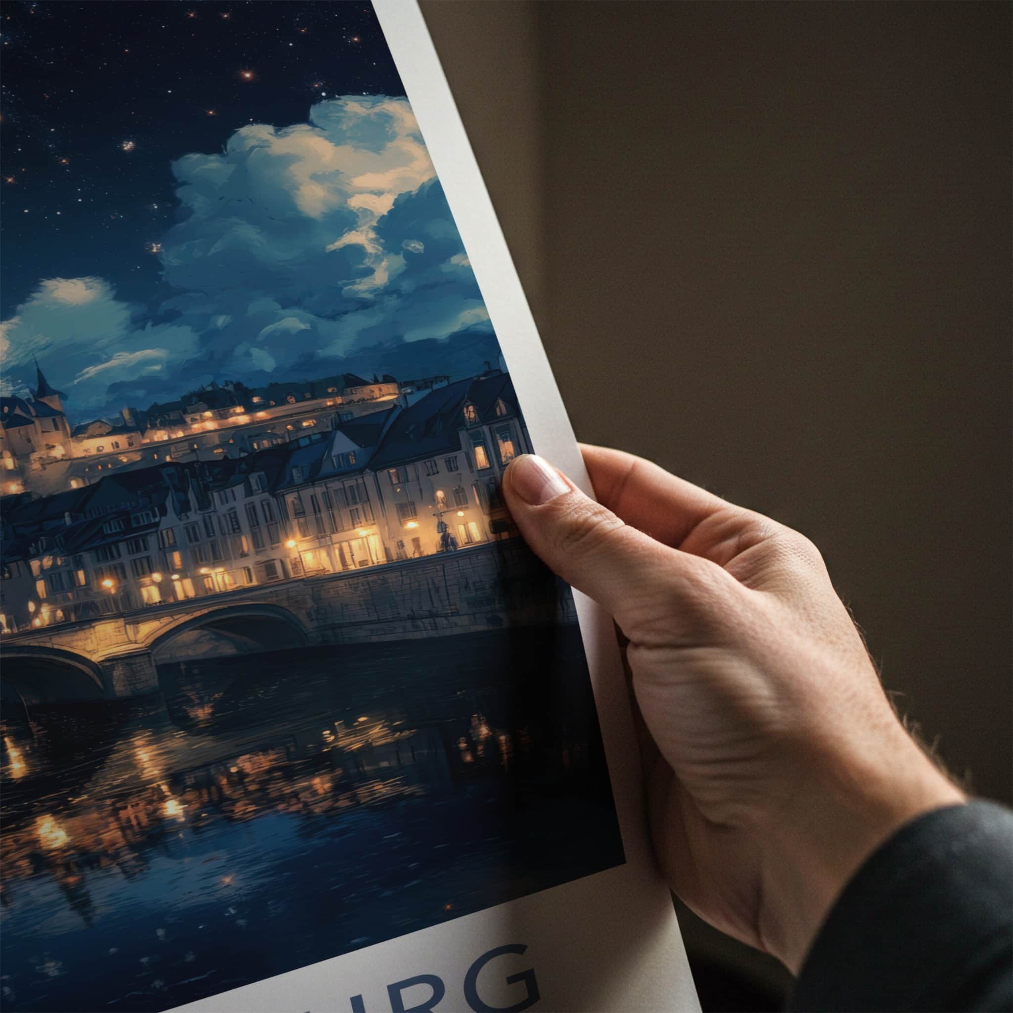 Luxembourg Poster - Luxembourg Art Print - Illuminated River Bridge Home Decor