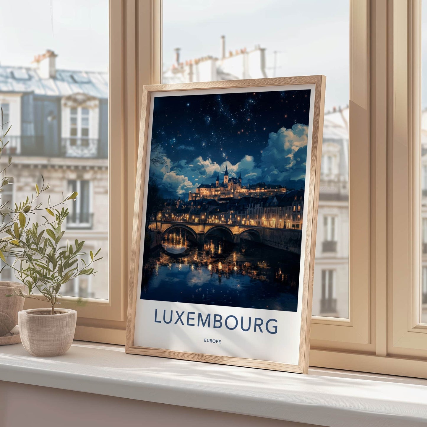Luxembourg Poster - Luxembourg Art Print - Illuminated River Bridge Home Decor