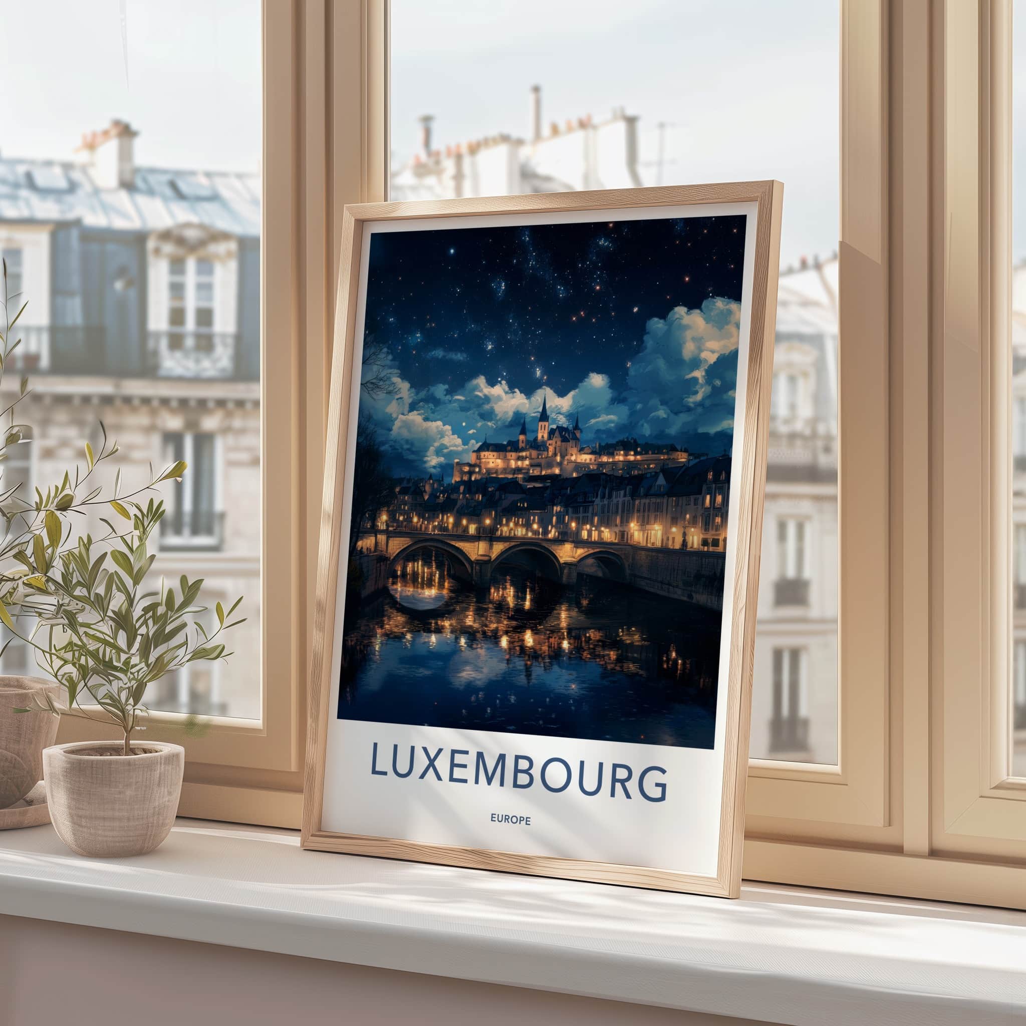 Luxembourg Poster - Luxembourg Art Print - Illuminated River Bridge Home Decor