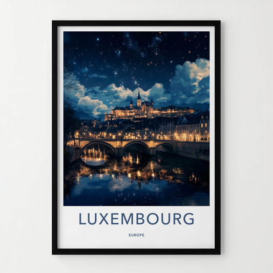 Luxembourg Poster - Luxembourg Art Print - Illuminated River Bridge Home Decor