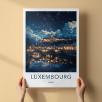 Luxembourg Poster - Luxembourg Art Print - Illuminated River Bridge Home Decor