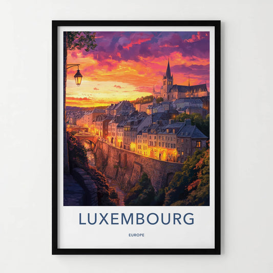 Luxembourg Poster - Luxembourg Travel Art - Colorful Sunset Cityscape Home Decor