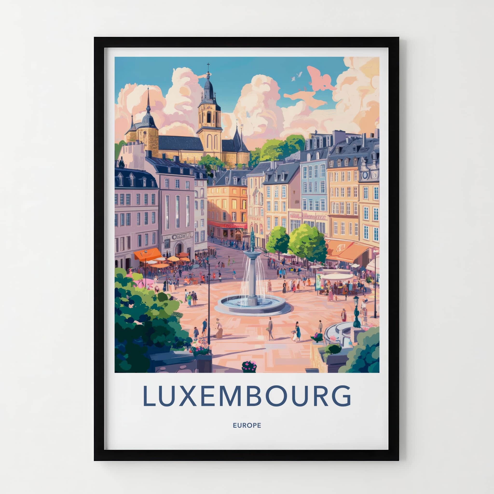 Luxembourg Poster - Luxembourg Travel Art - Lively Town Square Home Decor