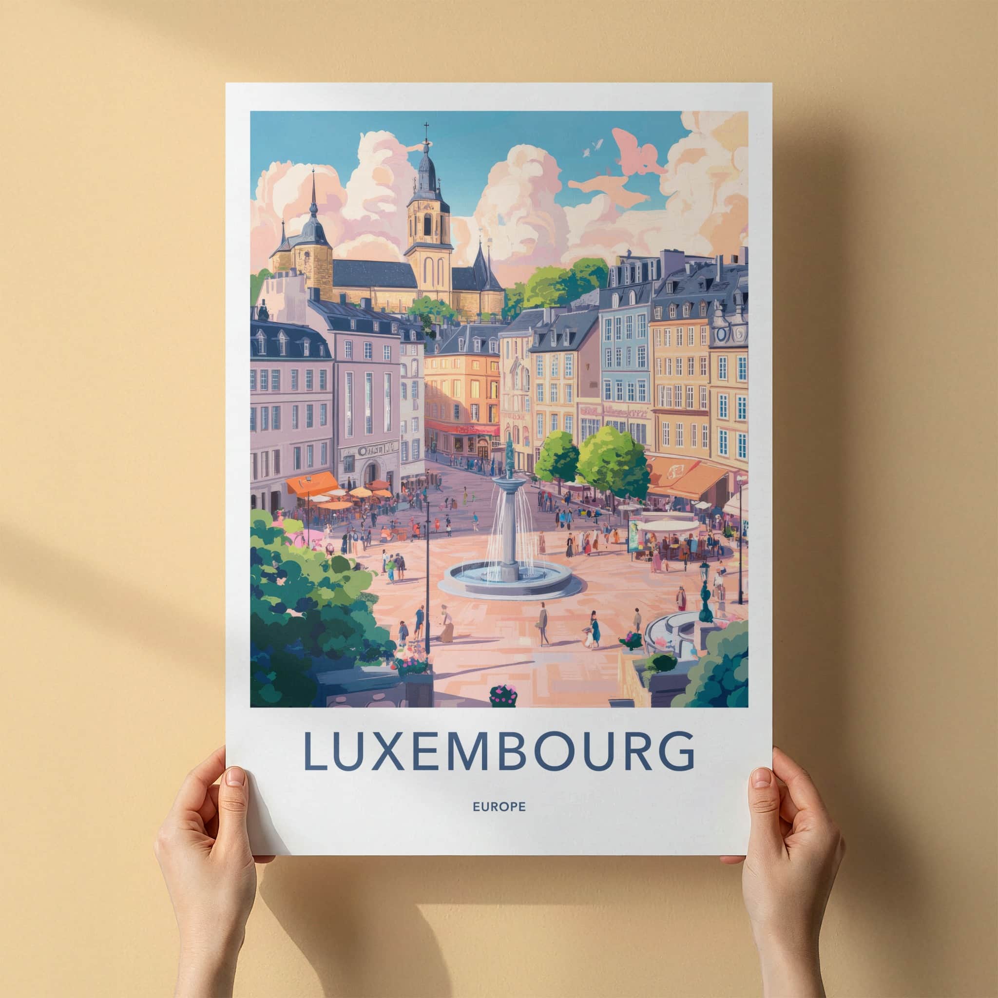 Luxembourg Poster - Luxembourg Travel Art - Lively Town Square Home Decor