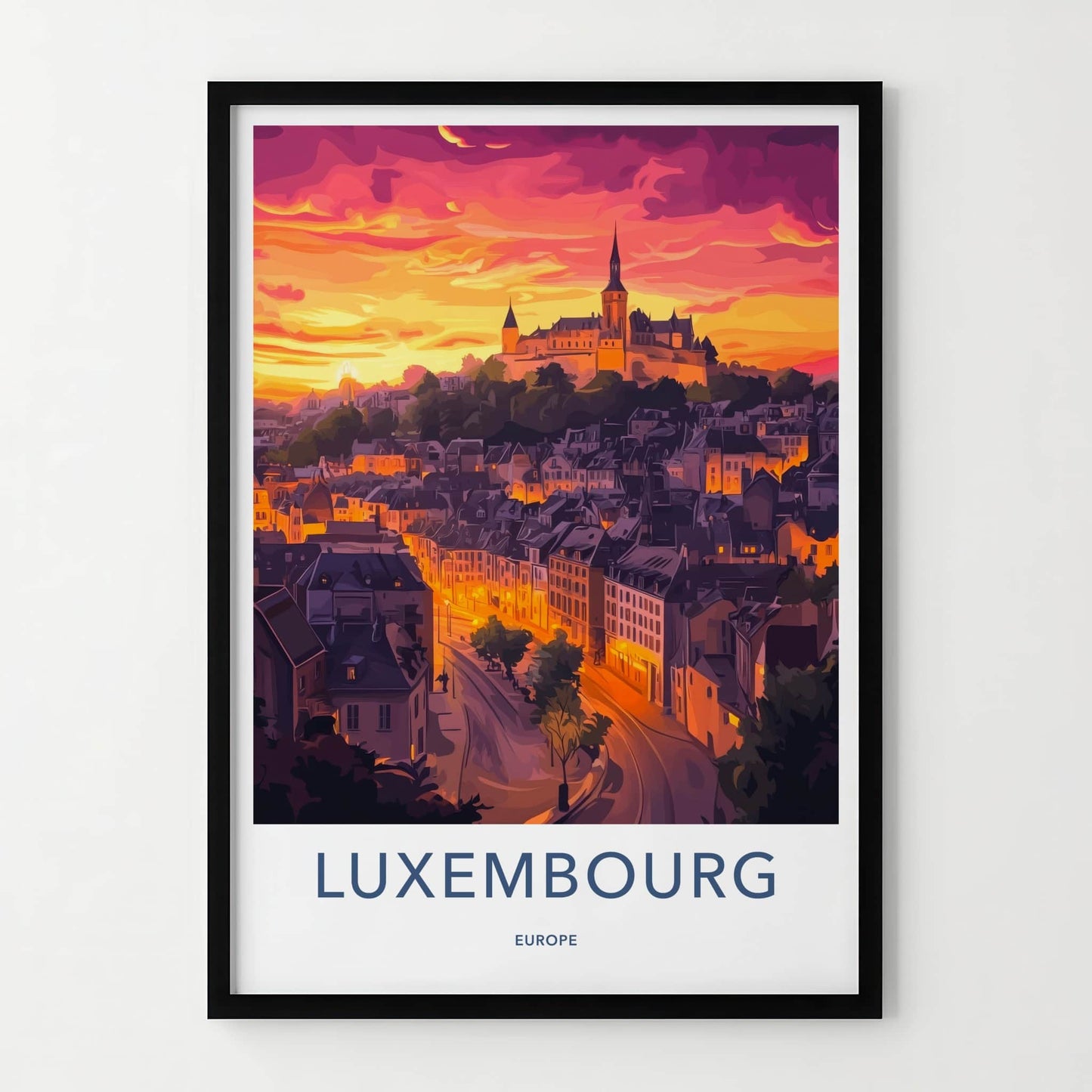 Luxembourg Poster - Luxembourg Travel Art - Orange Sunset City Wall Decor